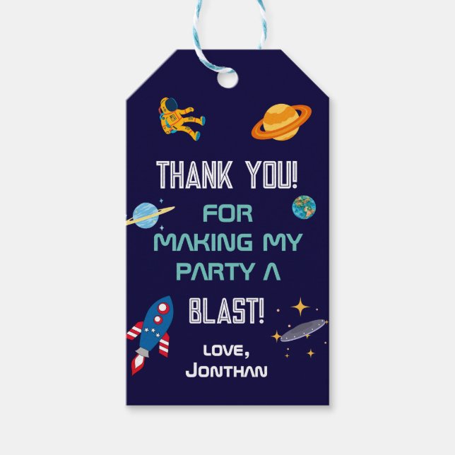 Etiqueta Para Presente Obrigado Astronauta Festa de aniversário Exterior (Frente)