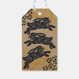 Etiqueta Para Presente Obrigado Blue White Bunny Rabbit Oriental Kraft