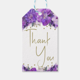 Etiqueta Para Presente Obrigado Confete Dourado Floral Roxo