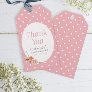 Etiqueta Para Presente Obrigado cor-de-rosa floral delicado das bolinhas