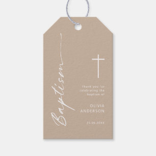 Etiqueta Para Presente Obrigado de batismo de cor bege minimalista que vo