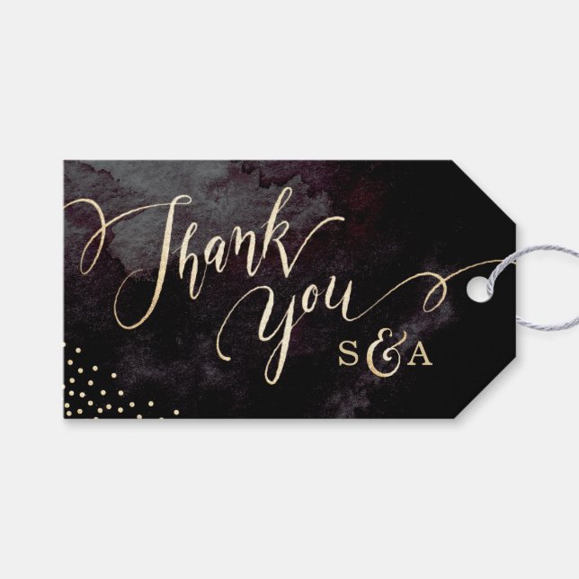 Etiqueta Para Presente Obrigado de caligrafia em ouro preto moderno (Frente (horizontal))