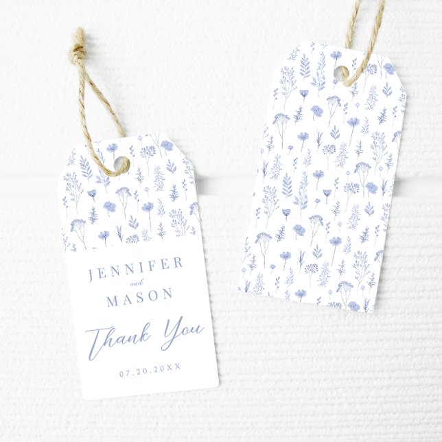 Etiqueta Para Presente Obrigado de casamento floral azul... (Criador carregado)