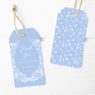 Etiqueta Para Presente Obrigado de casamento floral branco azul claro