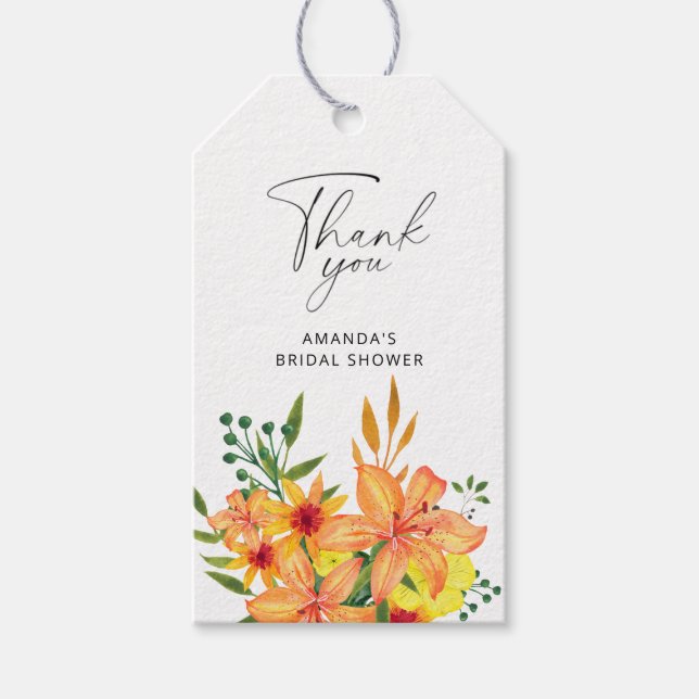 Etiqueta Para Presente Obrigado de laranja floral (Frente)