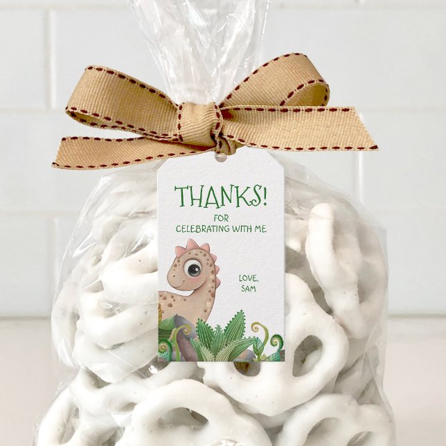 Etiqueta Para Presente Obrigado Dinossauro Crianças (Personalized Dinosaur Birthday Party Favor Tags)