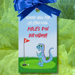 Etiqueta Para Presente Obrigado Dinossauro Fofo Tema de Golfe Aniversário