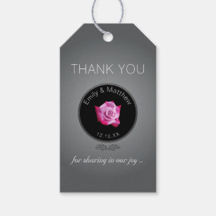 Etiqueta Para Presente Obrigado do casamento do fulgor da prata do rosa