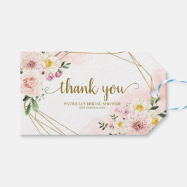 Etiqueta Para Presente Obrigado - Dourada Geométrica Floral Cor-de-Rosa