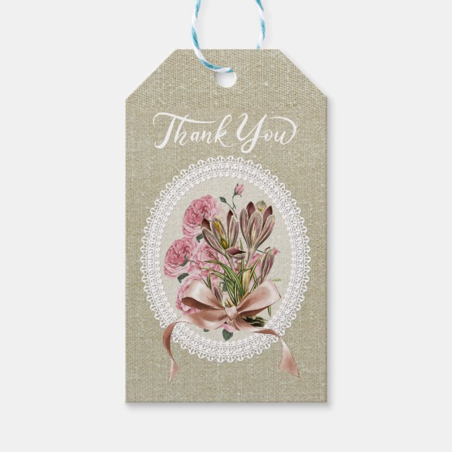 Etiqueta Para Presente Obrigado efeito de textura elegante Floral kraft (Frente)