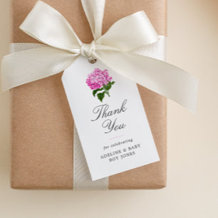 Etiqueta Para Presente Obrigado Elegante Chá de Bebê Rosa Hydrangea