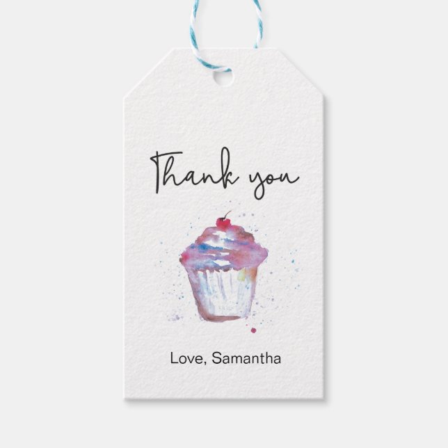 Etiqueta Para Presente Obrigado festa de aniversário cupcake (Frente)