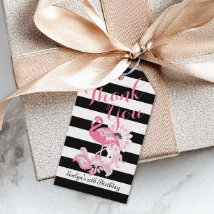 Etiqueta Para Presente Obrigado Flamingo Rosa Listra Preto e Branco