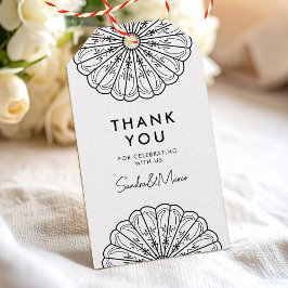 Etiqueta Para Presente Obrigado floral branco e preto minimalista