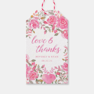 Etiqueta Para Presente Obrigado floral da aguarela cor-de-rosa você