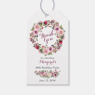 Etiqueta Para Presente Obrigado floral do aniversário do 80 do rosa roxo
