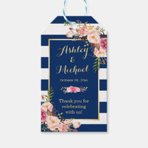 Etiqueta Para Presente Obrigado floral do casamento das listras de azuis