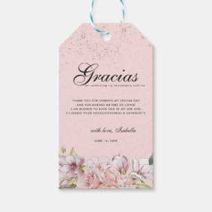Etiqueta Para Presente Obrigado floral Dourado cor-de-rosa de Quinceañer
