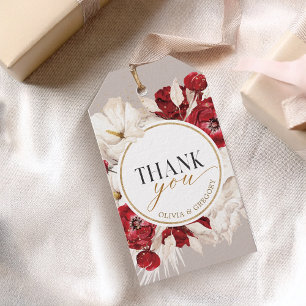 Etiqueta Para Presente Obrigado floral vermelho rubi e branco
