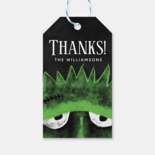 Etiqueta Para Presente Obrigado Frankenstein preto & verde o Dia das