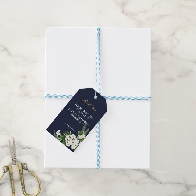 Etiqueta Para Presente Obrigado Geométrico do Marinho Elegante Clássico (Com cordão)