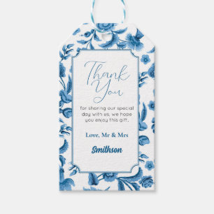 Etiqueta Para Presente Obrigado Marcos Casando Chintz Azul e Branco Flora
