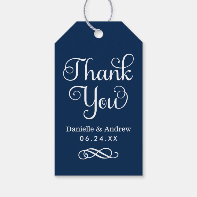 Etiqueta Para Presente Obrigado Marinho Blue Modern Script Wedn Casamento (Frente)