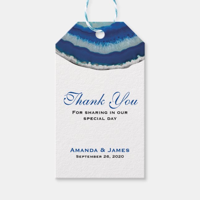 Etiqueta Para Presente Obrigado! | Marinho Blue Wedage Agate (Frente)