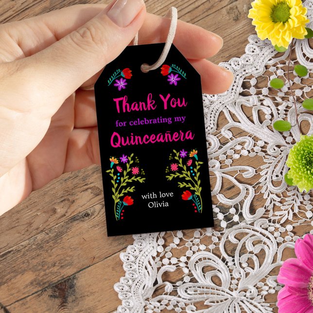 Etiqueta Para Presente Obrigado Mexicano Fiesta Floral Black Quinceanera (Quinceanera favor tags from my Mexican Fiesta Floral collection
)