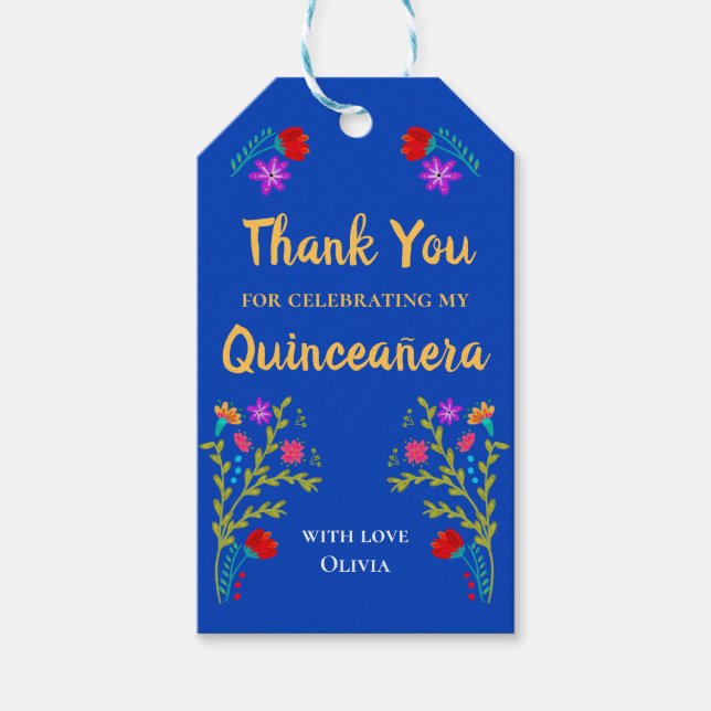 Etiqueta Para Presente Obrigado Mexicano Fiesta Royal Blue Quinceanera (Frente)