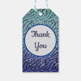 Etiqueta Para Presente Obrigado Mosaico Padrão do Azulejo Azul Vibrante