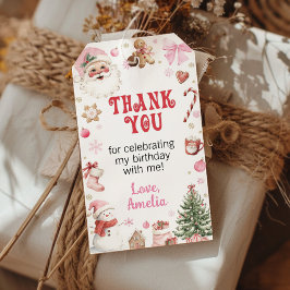 Etiqueta Para Presente Obrigado pelo Aniversário do Papai Noel Rosa de Na
