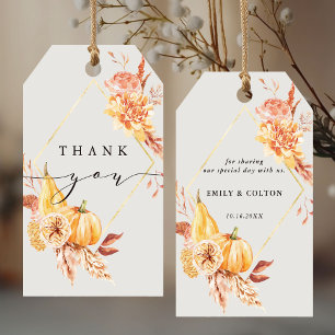 Etiqueta Para Presente Obrigado pelo Casamento Flor de Abóbora Dourada do