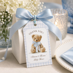 Etiqueta Para Presente Obrigado pelo Chá de Bebê do Urso Azul Xadrez Meni