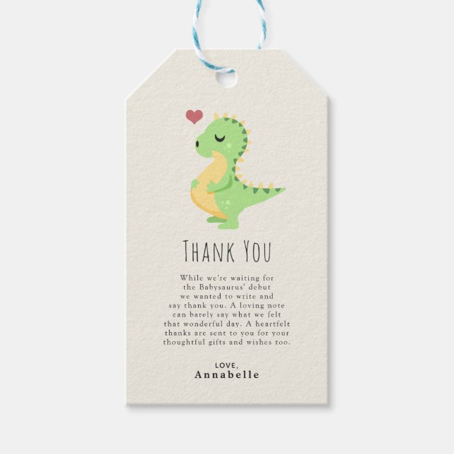 Etiqueta Para Presente Obrigado pelo Preggosaurus Cute Dinosaur Baby Show (Frente)