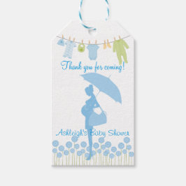 Etiqueta Para Presente Obrigado Por Vir! Chá de fraldas de silhueta azul