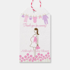 Etiqueta Para Presente Obrigado Por Vir! Chá de fraldas de silhueta rosa