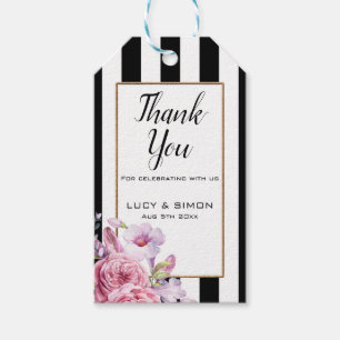 Etiqueta Para Presente Obrigado que cor-de-rosa floral e das listras voc
