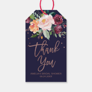 Etiqueta Para Presente Obrigado que Dourado cor-de-rosa floral do outono