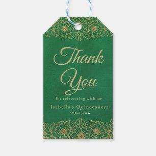 Etiqueta Para Presente Obrigado Quinceañera Floral Dourado Verde Esmerald
