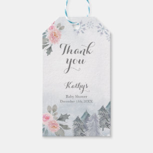 Etiqueta Para Presente Obrigado Tag Floral Cor-de-rosa Floco De Neve De I