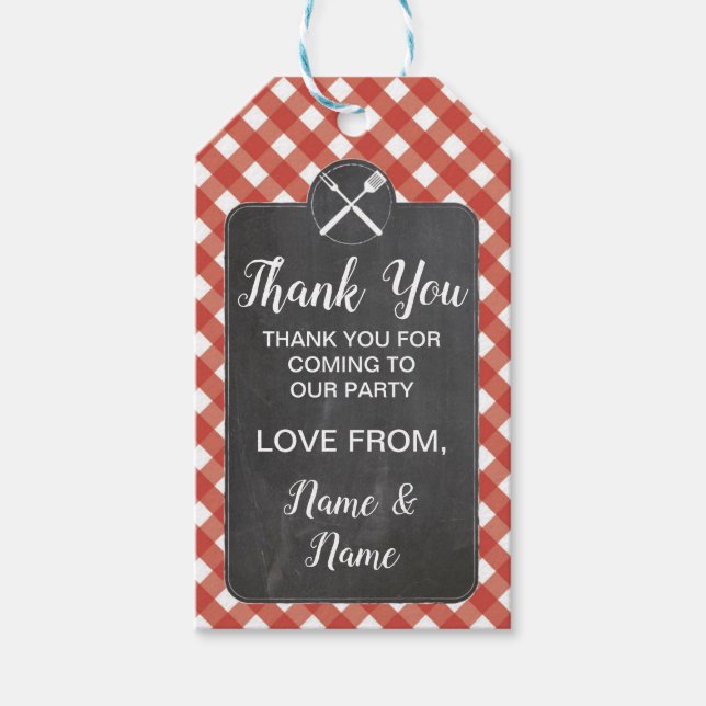 Etiqueta Para Presente Obrigado Tags Casando CHURRASCO Vermelho Gingham C (Frente)