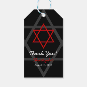 Etiqueta Para Presente Obrigado vermelho preto de Mitzvah do bar você