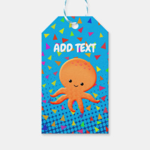 Etiqueta Para Presente Octopus De Cartoon Bonito Com Confetti