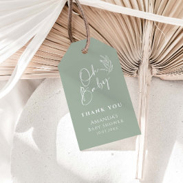 Etiqueta Para Presente Oh Baby Sage Green Chá de fraldas Moderno Obrigado