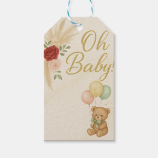 Etiqueta Para Presente Oh Baby! Teddy Bear & Pampas Floral Baby Shower