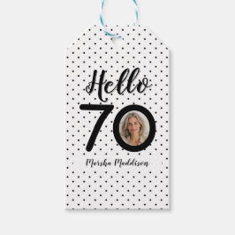 Etiqueta Para Presente Olá, 70 Pontos Pretos e Brancos Foto e Nome Aniver