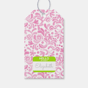 Etiqueta Para Presente Olá Meu Nome É Nametag Pink White Green