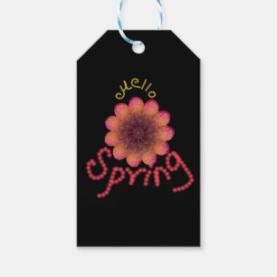 Etiqueta Para Presente Olá Primavera - Arte de Flor Texturizada Rosa e La