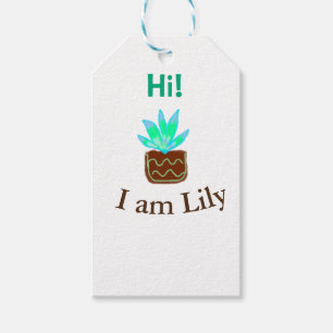 Etiqueta Para Presente Olá, sou Lily Cacto Suculto, adicione nome aquarel